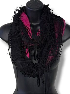 Veins pink and black fringe infinity scarf